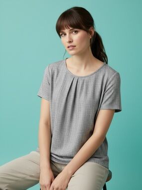 Van Heusen Chambray Pullover Short Sleeve Blouse Size L